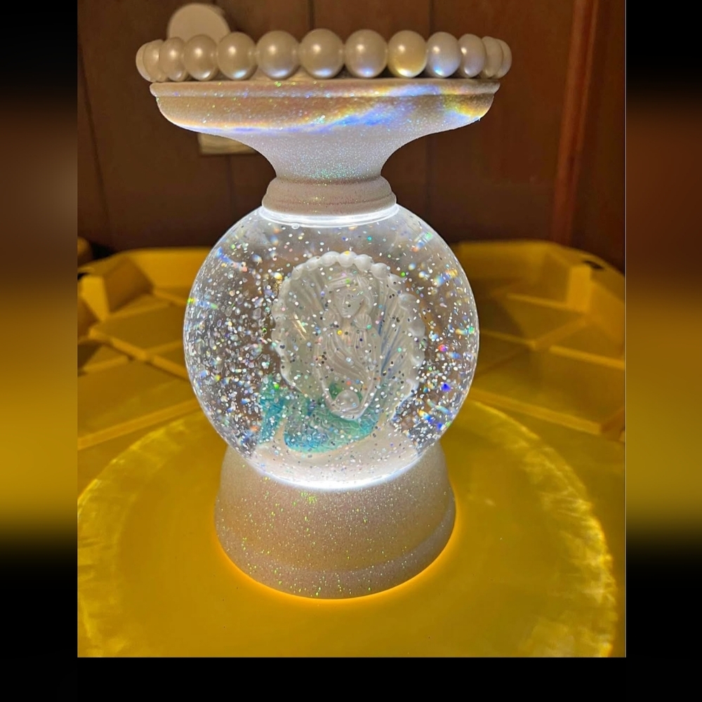 HTF Elegant White Glitter mermaid Snow Globe bath & body works holder